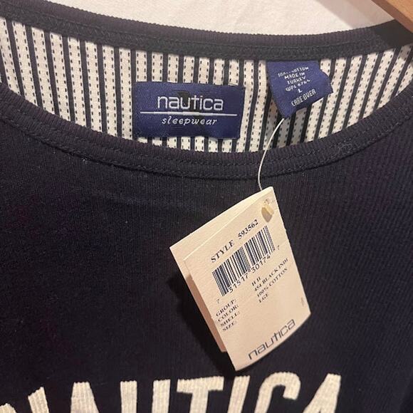 NWT VTG Y2K Nautica Logo Sleepwear Nightshirt Men Black White Navy Sz L - Picture 3 of 4